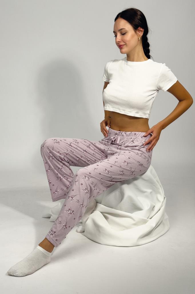 Kadın Dört Mevsim Poliviskon Kurdeleli Pijama Altı LİLA - 2XL