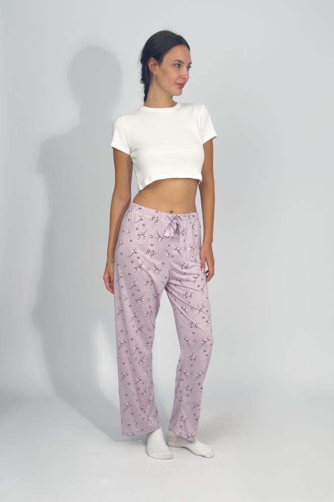 Kadın Dört Mevsim Poliviskon Kurdeleli Pijama Altı LİLA - 2XL