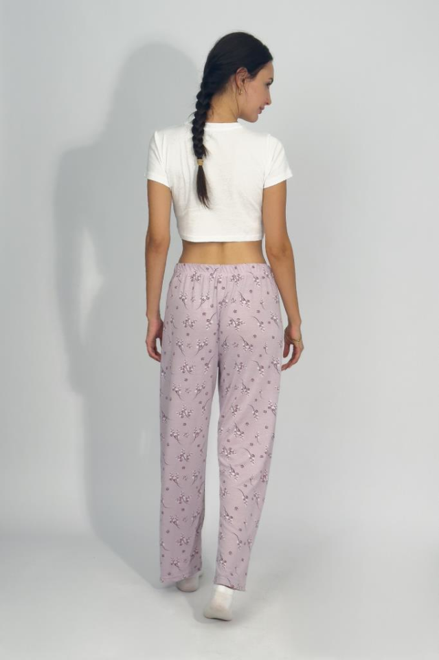 Kadın Dört Mevsim Poliviskon Kurdeleli Pijama Altı LİLA - 2XL