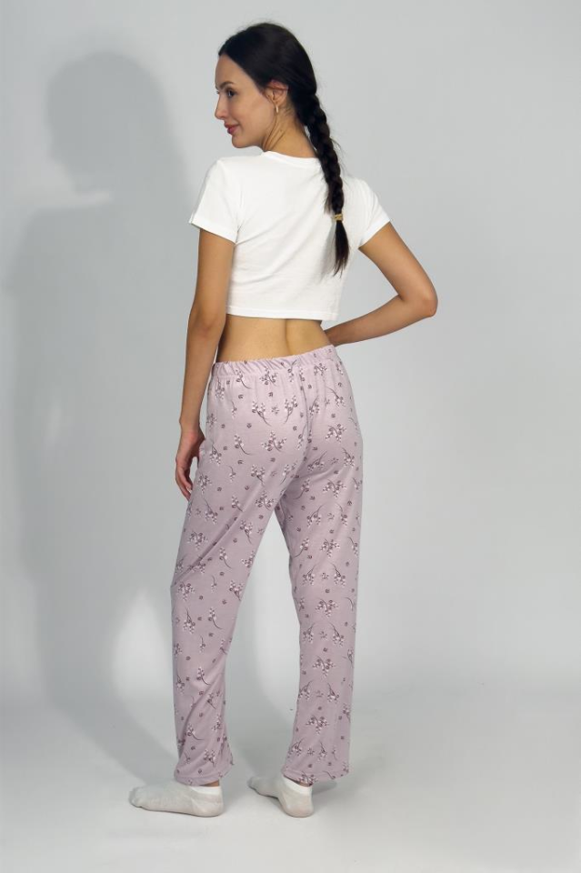 Kadın Dört Mevsim Poliviskon Kurdeleli Pijama Altı LİLA - 2XL