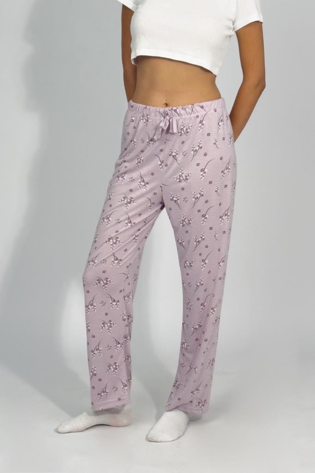 Kadın Dört Mevsim Poliviskon Kurdeleli Pijama Altı LİLA - 2XL