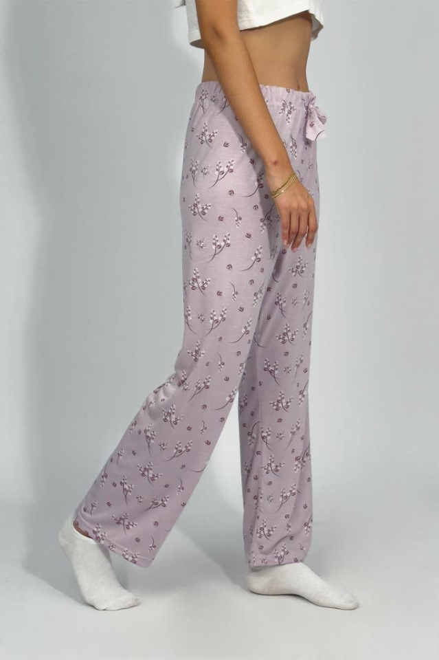 Kadın Dört Mevsim Poliviskon Kurdeleli Pijama Altı LİLA - 2XL