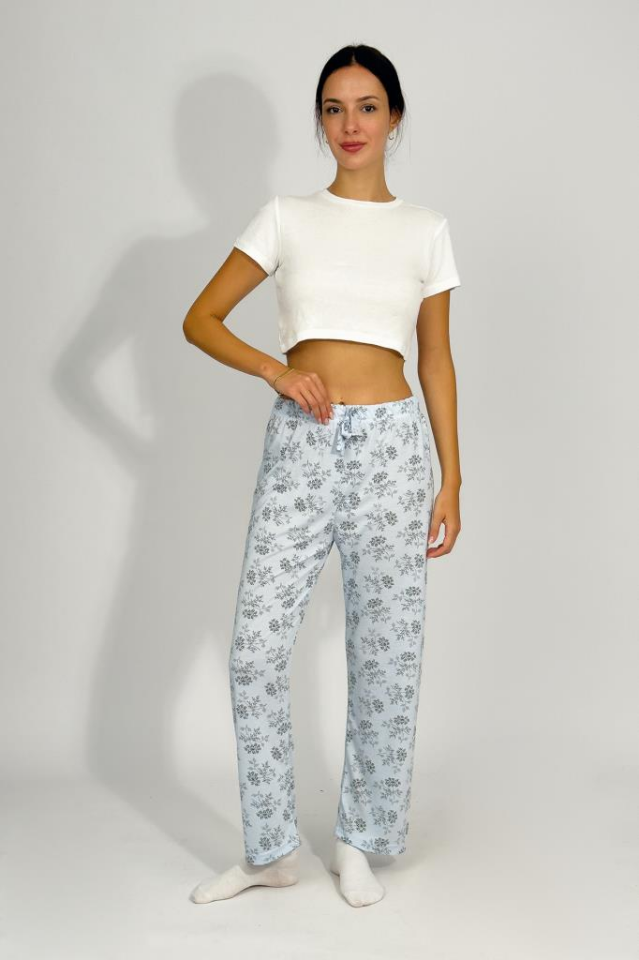 Kadın Dört Mevsim Poliviskon Kurdeleli Pijama Altı MAVİ - 3XL