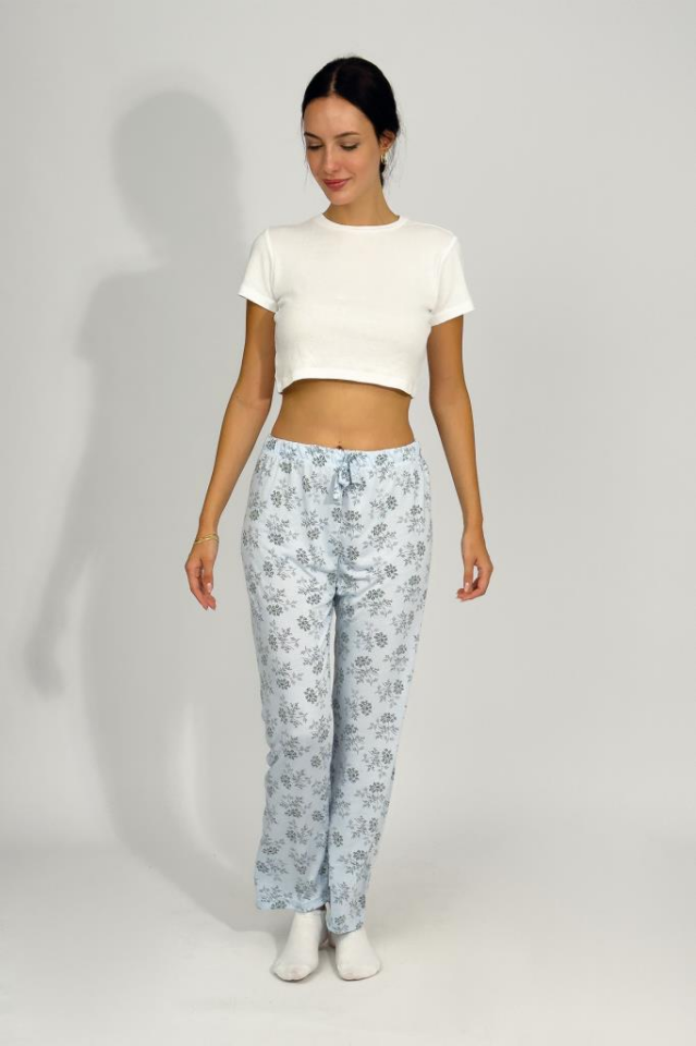 Kadın Dört Mevsim Poliviskon Kurdeleli Pijama Altı MAVİ - 3XL