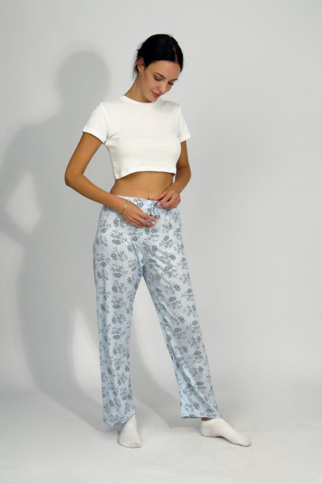 Kadın Dört Mevsim Poliviskon Kurdeleli Pijama Altı MAVİ - 3XL