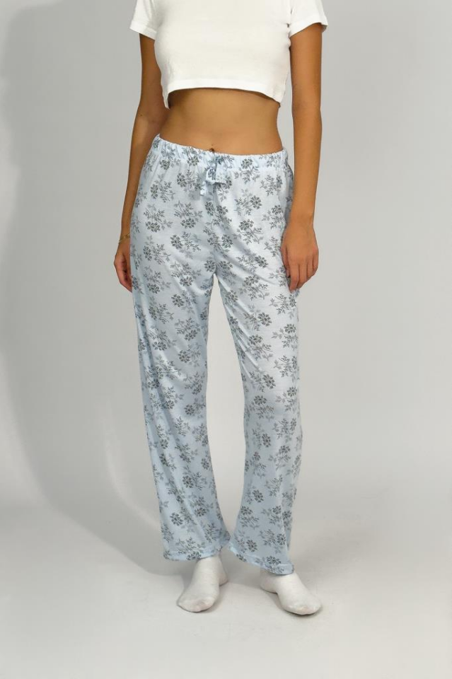 Kadın Dört Mevsim Poliviskon Kurdeleli Pijama Altı MAVİ - 3XL