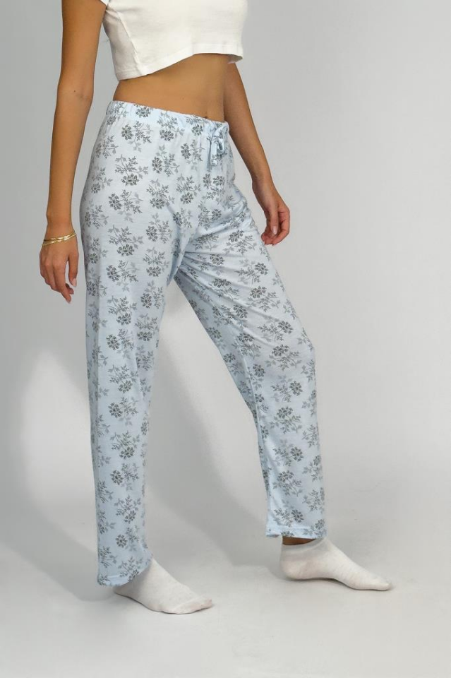 Kadın Dört Mevsim Poliviskon Kurdeleli Pijama Altı MAVİ - 3XL