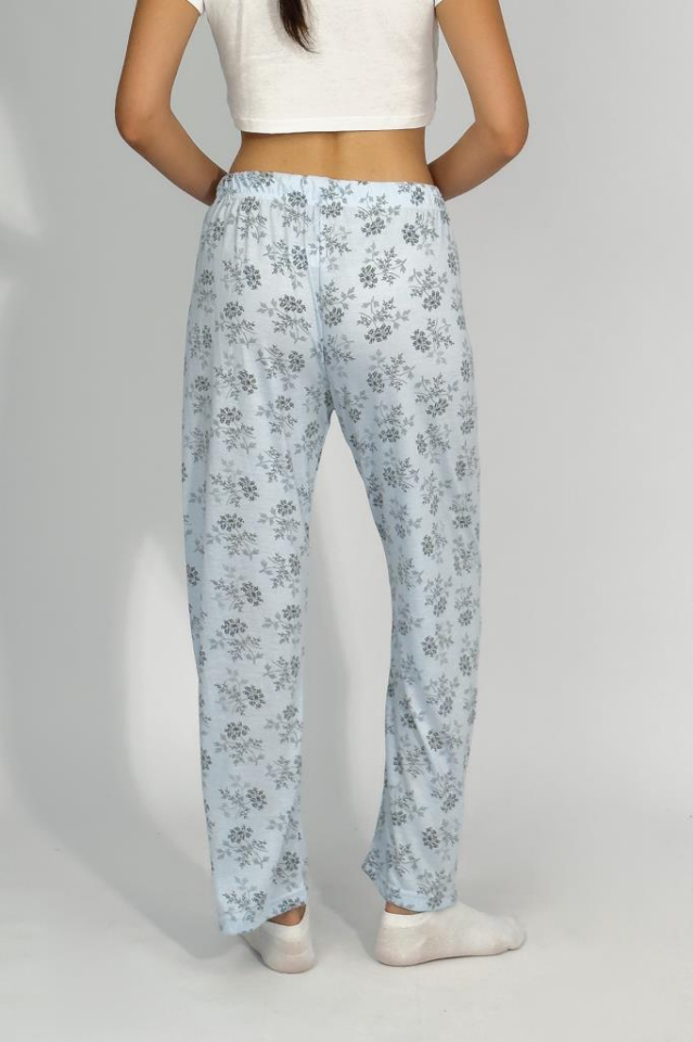 Kadın Dört Mevsim Poliviskon Kurdeleli Pijama Altı MAVİ - 3XL