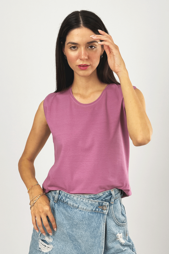 Kadın Sıfır Kol Bisiklet Yaka Body L/XL - Gül Kurusu