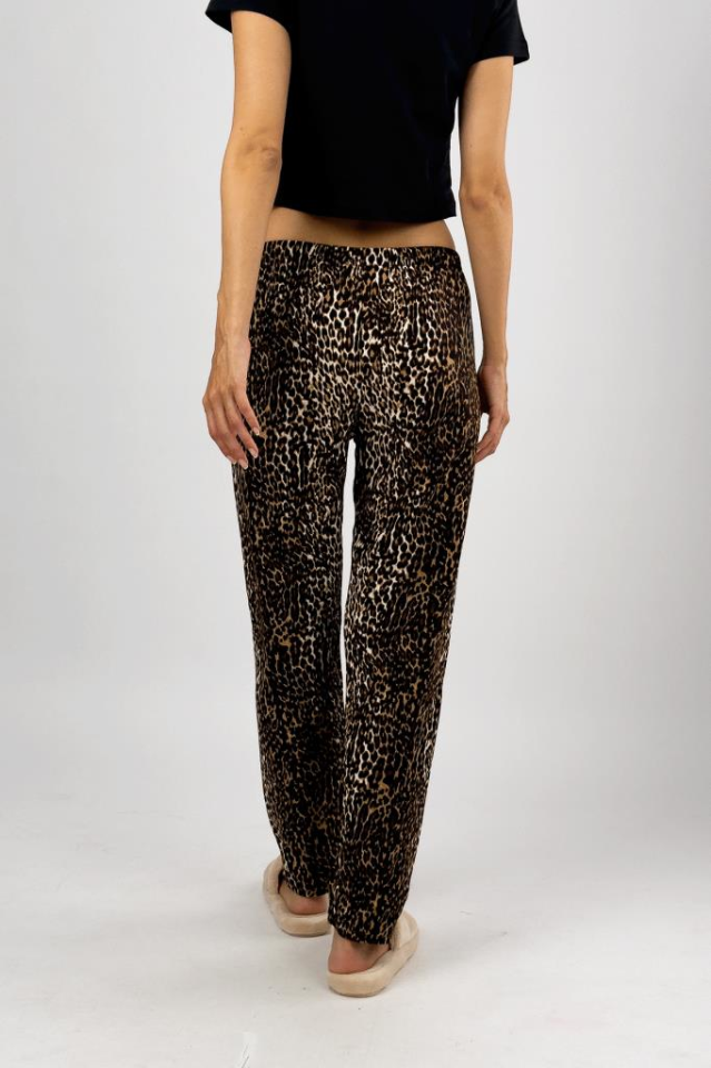 Kadın Kadife Pijama Altı Eşofman Pamuklu Leopar - XL