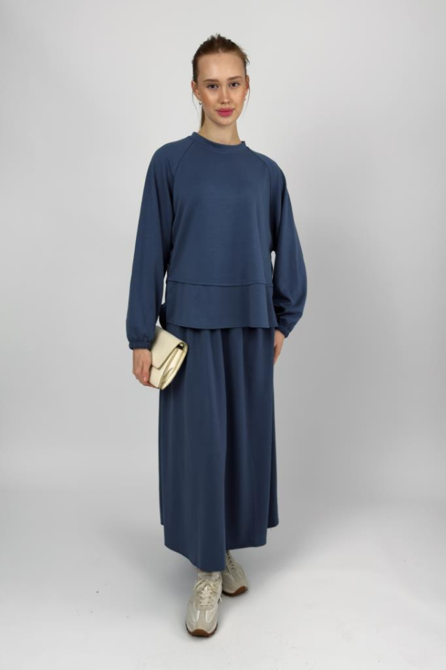 Kadın Yumuşak Dokulu Modal İçeren Etek Takım İndigo - L/XL