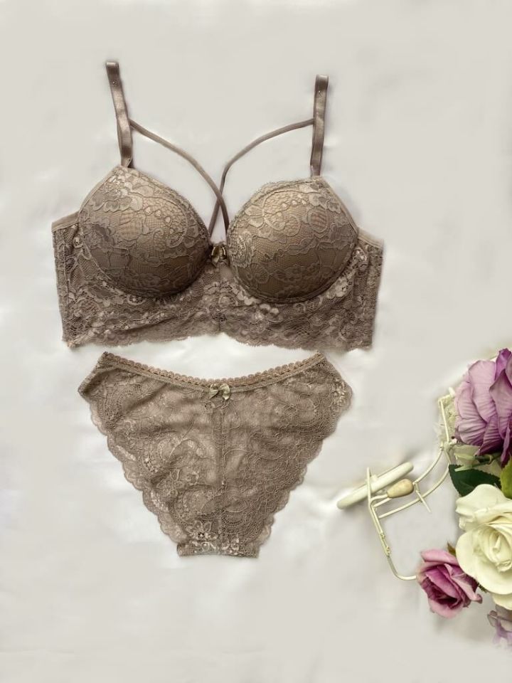 Kadın Dantelli Desteksiz Bralet Sütyen Takım EKRU - 75