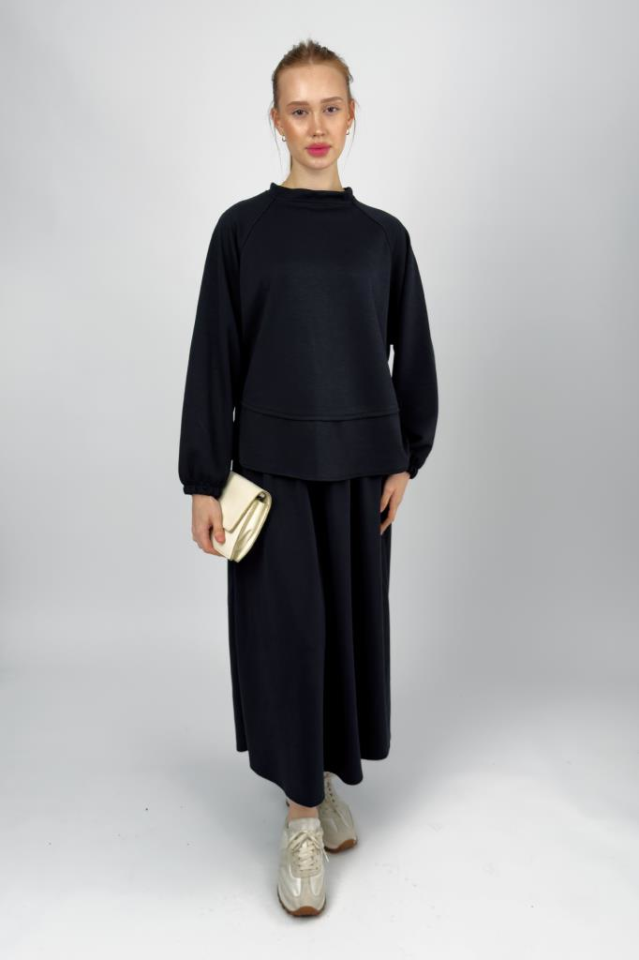 Kadın Yumuşak Dokulu Modal İçeren Etek Takım Siyah - S/M