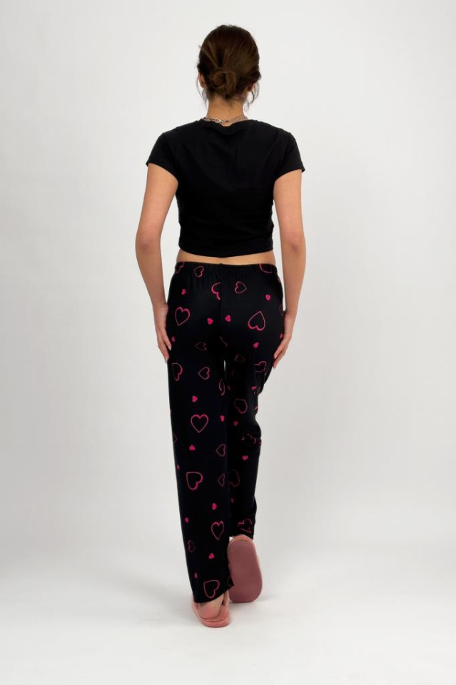 Kadın Kadife Pijama Altı Eşofman Pamuklu Fuşya Kalp - 2XL