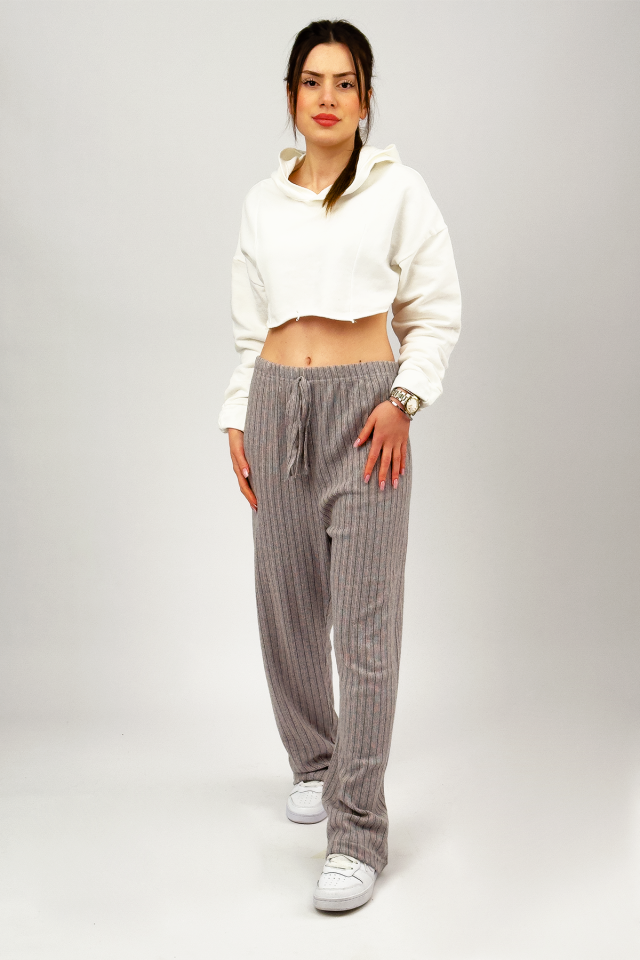 Kadın Yumuşak Dokulu Pamuklu Beli Lastikli Bol Paça Oversize Eşofman Pijama Altı Açık Gri - 3XL