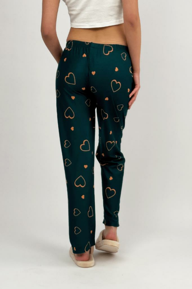 Kadın Kadife Pijama Altı Eşofman Pamuklu Yeşil Kalp - 2XL