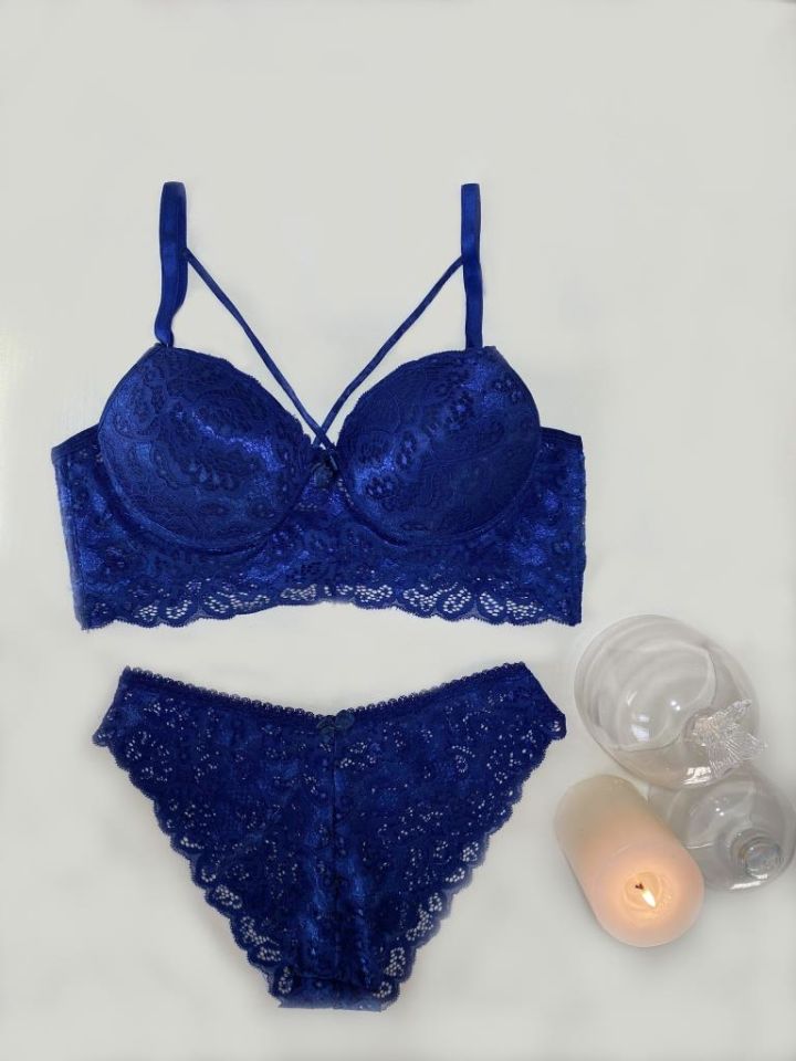 Kadın Dantelli Desteksiz Bralet Sütyen Takım LACİVERT - 75