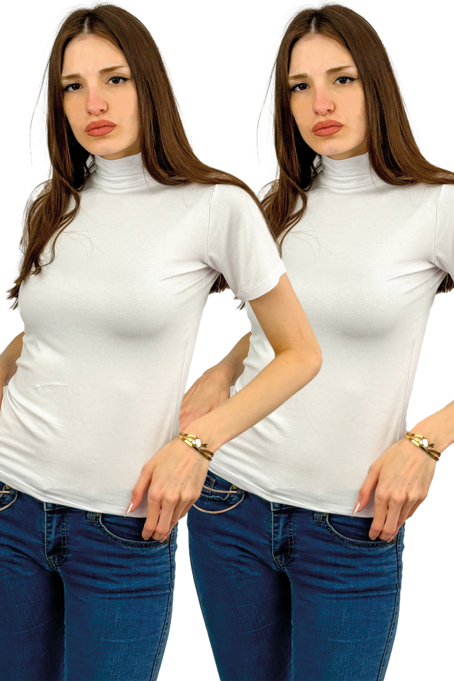 Kadın Kısa Kol Yarım Balıkçı Boğazlı Body 2 Adet BEYAZ - L/XL