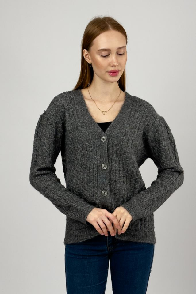 Kadın V Yaka Örme Triko Önden Düğmeli Kısa Hırka