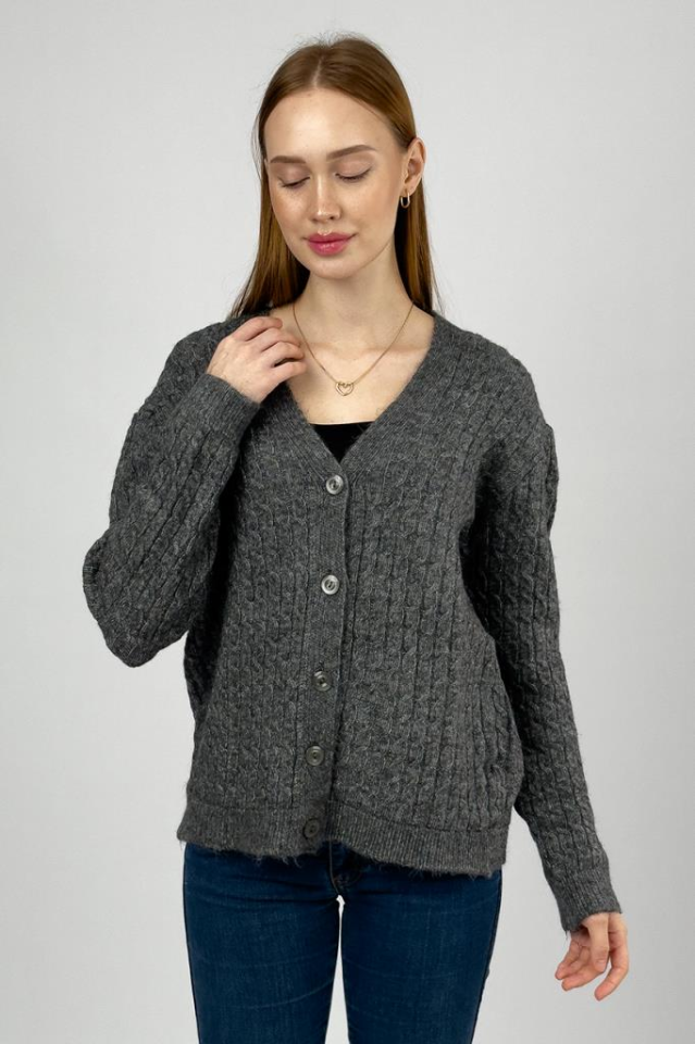 Kadın V Yaka Örme Triko Önden Düğmeli Kısa Hırka