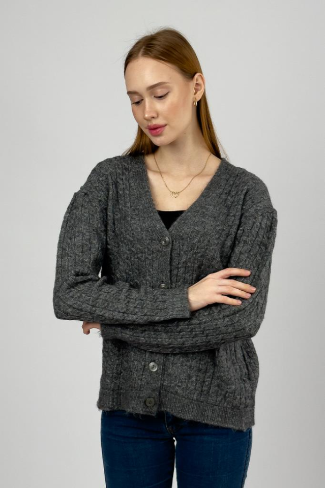 Kadın V Yaka Örme Triko Önden Düğmeli Kısa Hırka