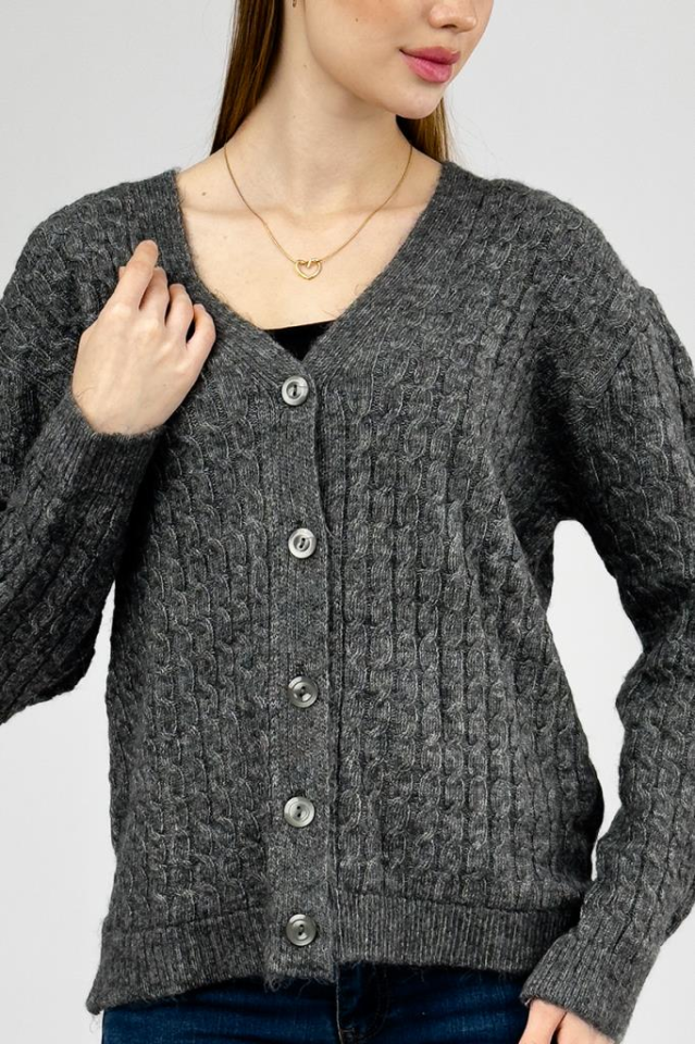 Kadın V Yaka Örme Triko Önden Düğmeli Kısa Hırka