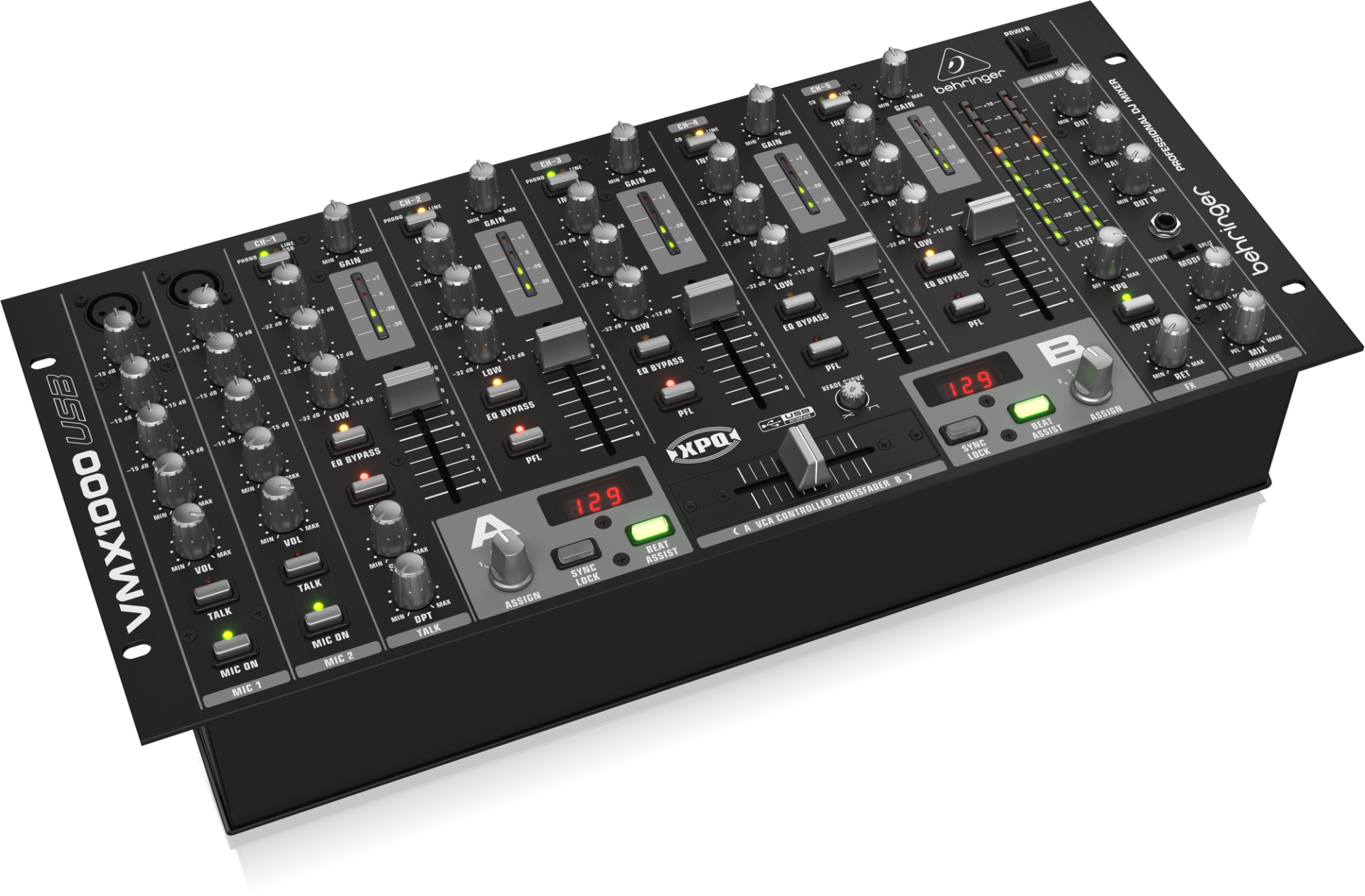 BEHRINGER VMX1000USB USB / Ses Arabirimi, BPM Sayacı ve VCA Kontrolü ile Profesyonel 7 Kanallı Raf Montajlı DJ Mikser