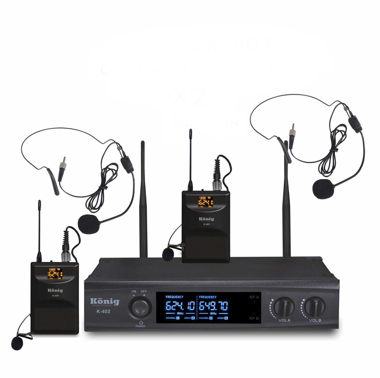 KÖNİG K-402 UHF ÇİFT KANAL 2 YAKA MİKROFON