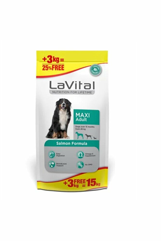 LaVital Maxi Adult Somonlu 12 kg + 3 kg Büyük Irk Yetişkin Köpek Maması