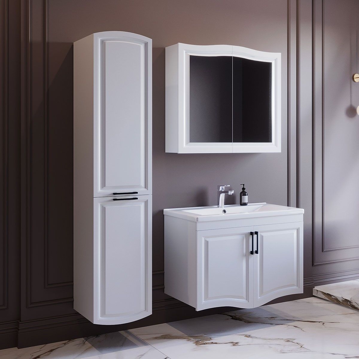 Teta Home Münih 100 cm Banyo Dolabı Seti ve Boy Dolabı Beyaz