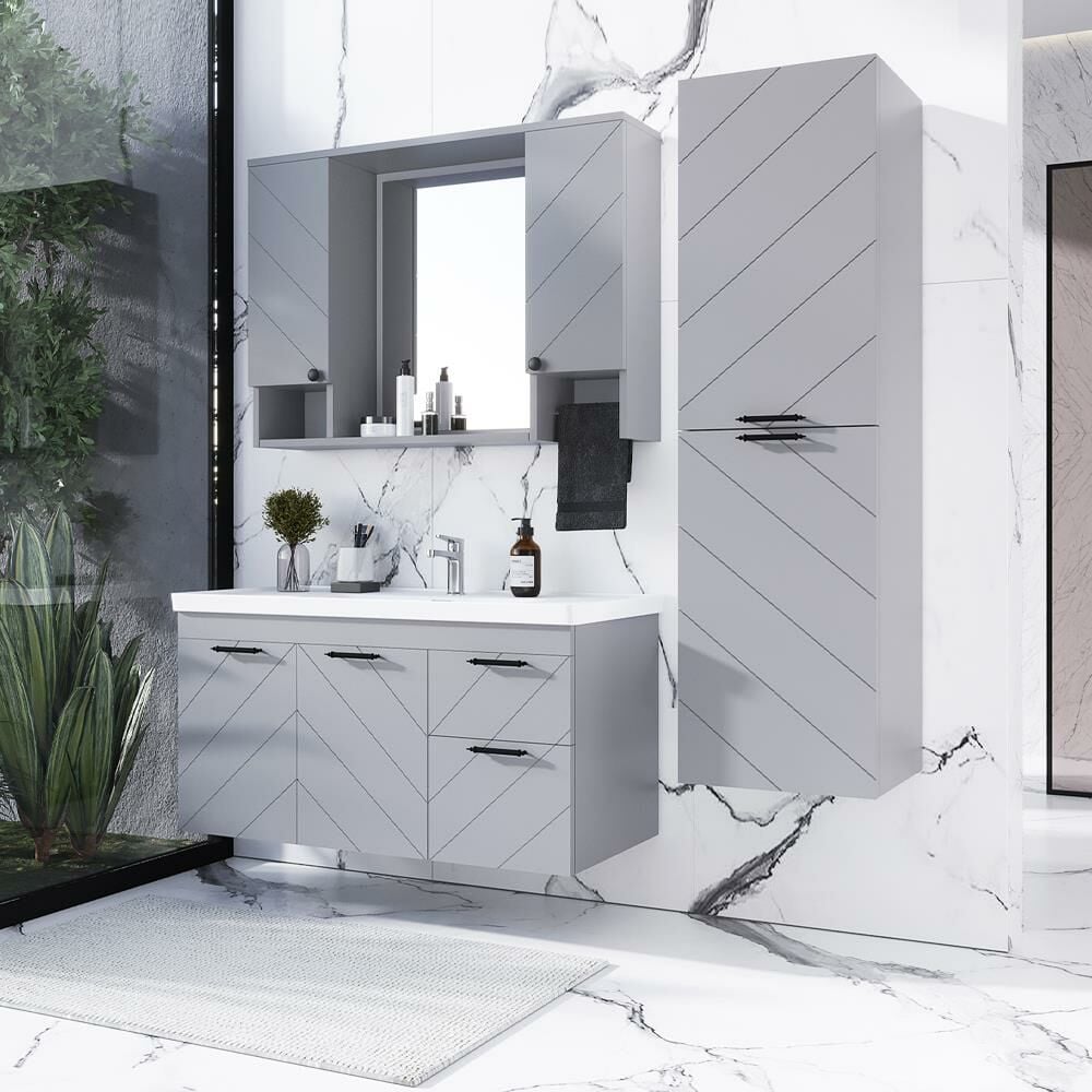 Teta Home Atina 100 cm Lake Banyo Dolabı Seti ve Boy Dolabı Sis gri