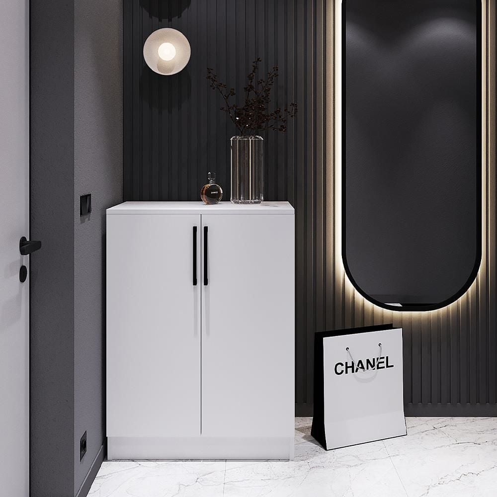 Teta Home 4 Raflı 2 Kapaklı Çok Amaçlı Dolap Ayakkabılık - Beyaz