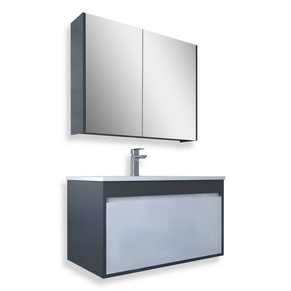 Teta Home Mersin 65 Cm Mdf Banyo Dolabı Seti Antrasit-Beyaz
