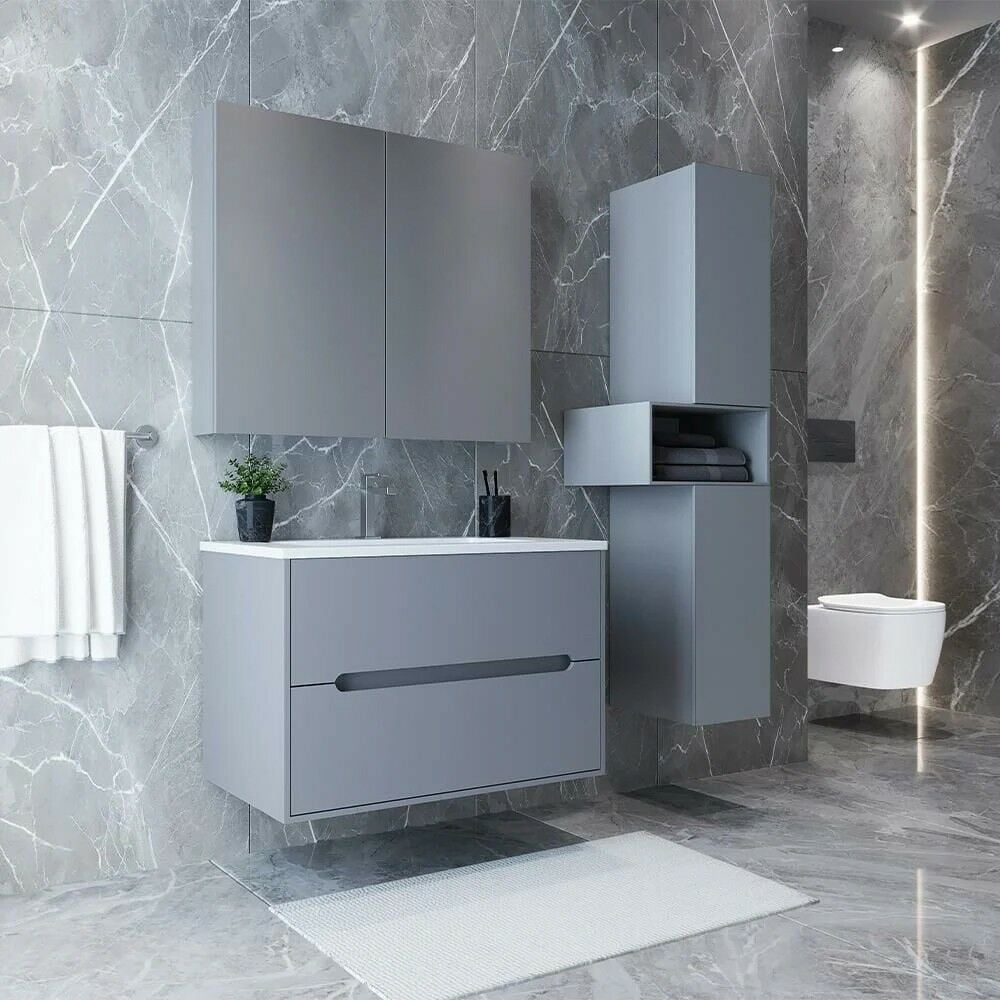 Teta Home Madrid 65 cm MDF Banyo Dolabı Seti ve Boy Dolabı Sis gri