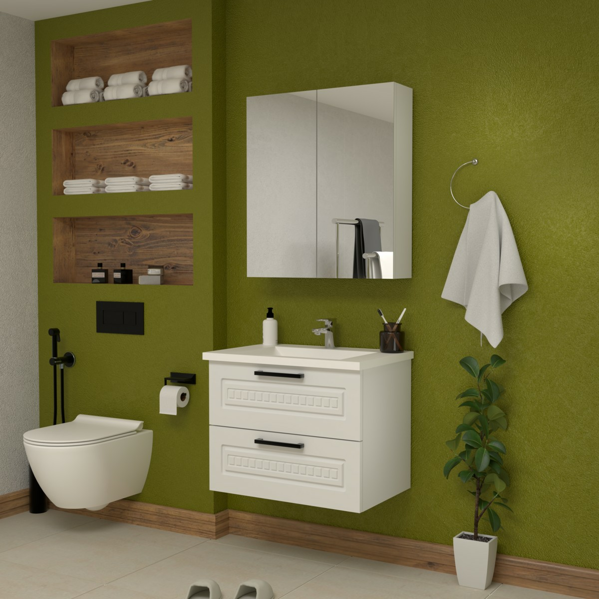 Teta Home Floransa 65 cm MDF Gövde Membran Kapak Banyo Dolabı Seti