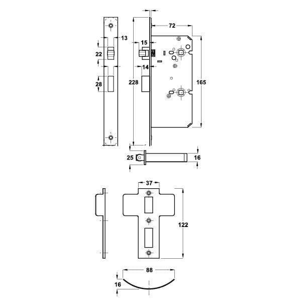 Hafele Çarpma Dilli Kilit (Makaralı Kilit) Banyo Tipi (WC) 57/25mm Paslanmaz Çelik Renk