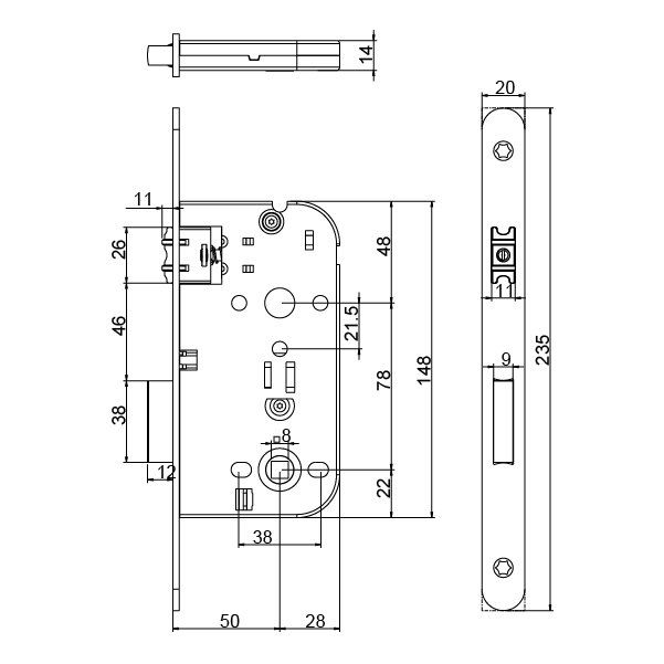 Hafele Çarpma Kapı Kilidi (Makaralı Kilit) Banyo Tipi (WC) 20mm Paslanmaz Çelik Renk