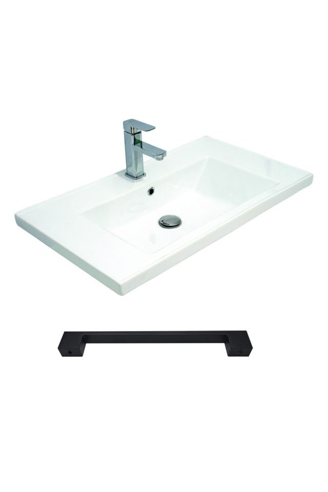 Teta Home Yalova 80cm Antrasit-Parlak Akrilik Beyaz MDF Banyo Dolabı Seti