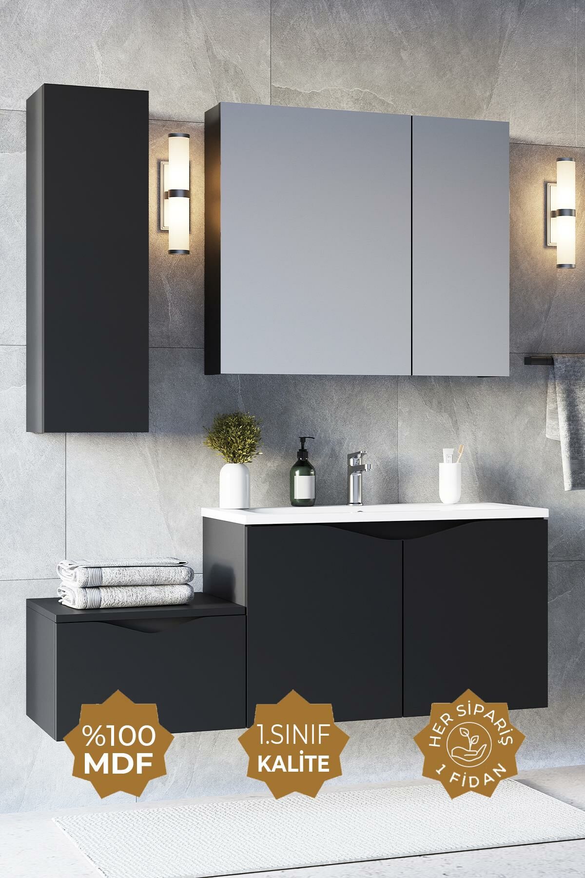 Teta Home Manila 100cm Mdf Banyo Seti + Boy Dolap Antrasit