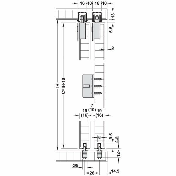 Hafele Slıdo F-Li21 İkili Üst Taşıyıcı Ray Alüminyum Ham 2500mm