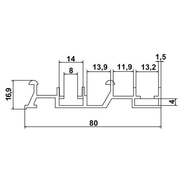 Hafele Prime 90 Üst Ray Alü. Eloksal 2,5m