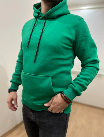 Üç İplik Sweatshirt Kapüşonlu Yeşil