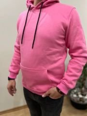 Üç İplik Sweatshirt Kapüşonlu Pembe