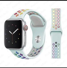 EFS TECH Apple Watch 38 40 41 Mm-s Spor Delikli Gökkuşağı Kordon APPLE WATCH 38 40 41 mm-S DELİKLİ KORDON BEYAZ