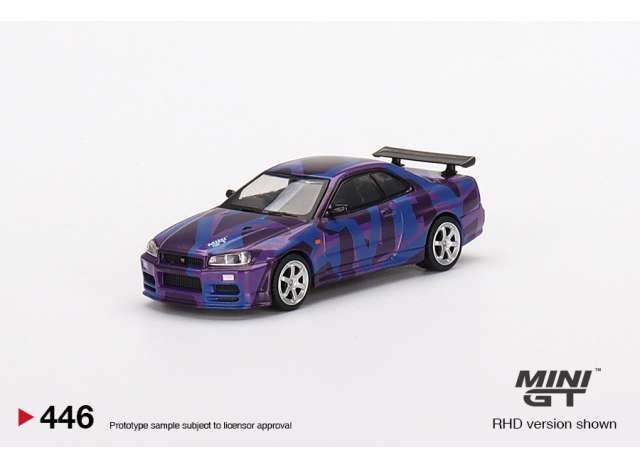 1/64 Nissan Skyline GT-R R34 V-Spec II *5th anniversary model Mini GT*, purple/blue