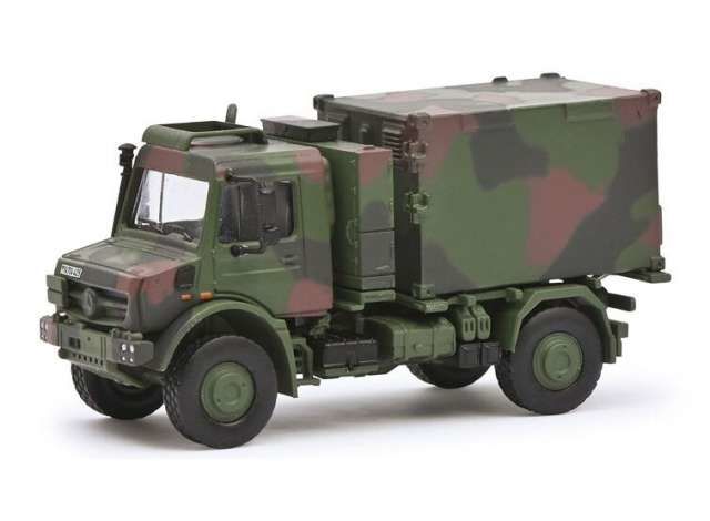 1/87 Mercedes Benz Unimog 5023 with container, green