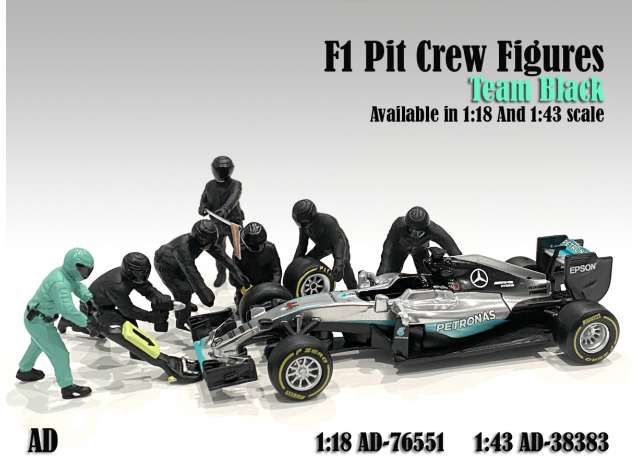 1/43 f1 pit crew figures set #1 team black 7 figures.