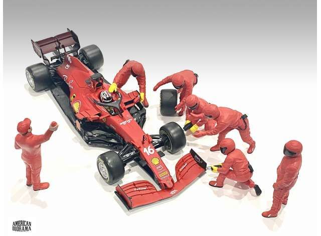 1/43 f1 pit crew figures set #3 team red 7 figures.