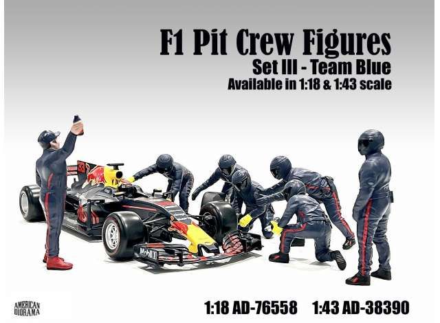 1/43 f1 pit crew figures set iii team blue-purple (7 figures).