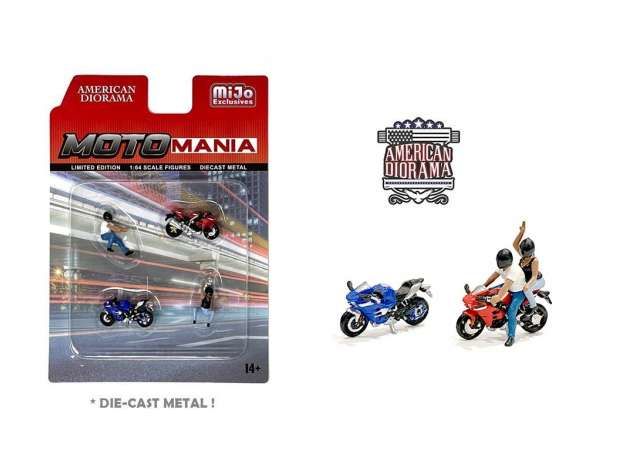 1/64 moto mania figure set including 2 1/64 bikes